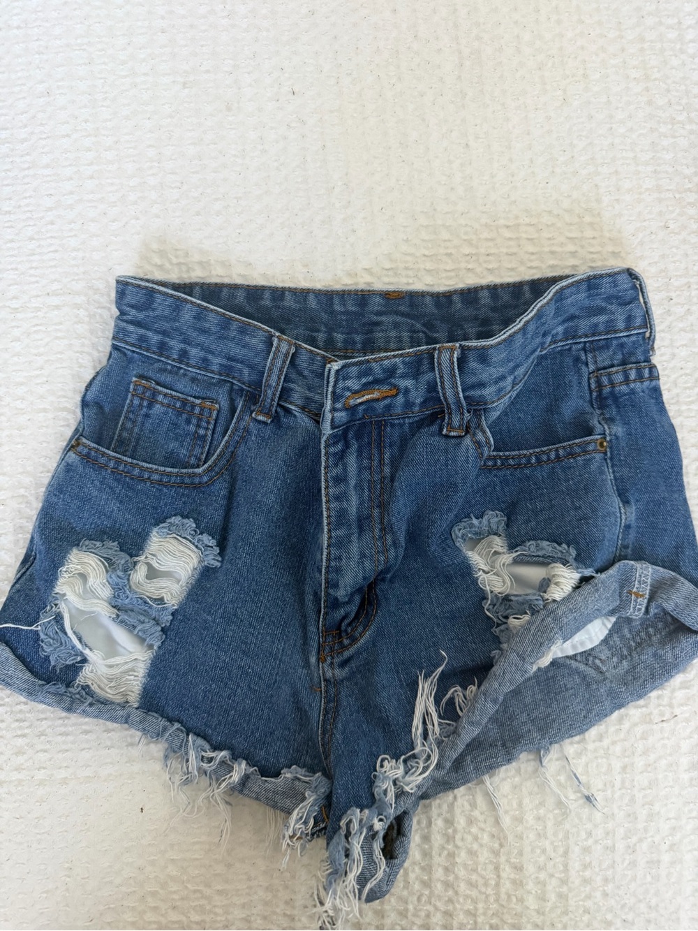 Classic High-Rise Distressed Denim Shorts - Blue